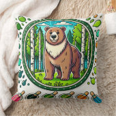 かわいい光るクマのイラストと森 クッション (ブランケット)