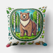 かわいい光るクマのイラストと森 クッション (裏面)
