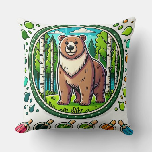 かわいい光るクマのイラストと森 クッション (正面)