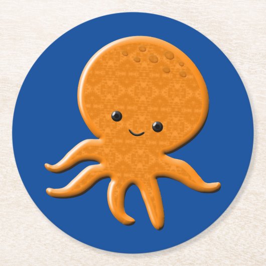 かわいい光沢のあるタコの漫画 ラウンドペーパーコースター (正面)