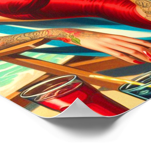 かわいい入れ墨の水着ピンアップ ポスター (角)