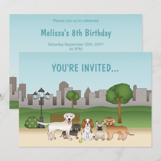 かわいい公園の誕生日 招待状 (正面/裏面)