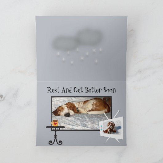 "かわいい具合が悪いバセット犬との健康な"カードを得て下さい カード (内部)