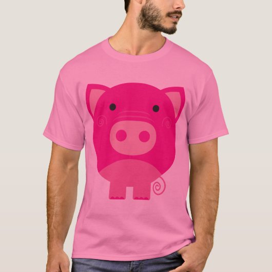 かわいい円形のブタの漫画 Tシャツ (正面)