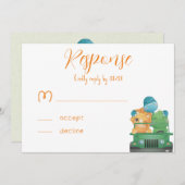 かわいい冒険恐竜ベビーシャワー返信カード 招待状 (正面/裏面)