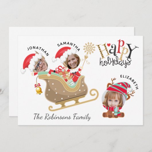 かわいい写真おもしろいサンタファミリートナカイのクリスマス シーズンカード (正面/裏面)