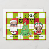 かわいい写真おもしろいプレイドサンタファミリークリスマス シーズンカード (正面/裏面)
