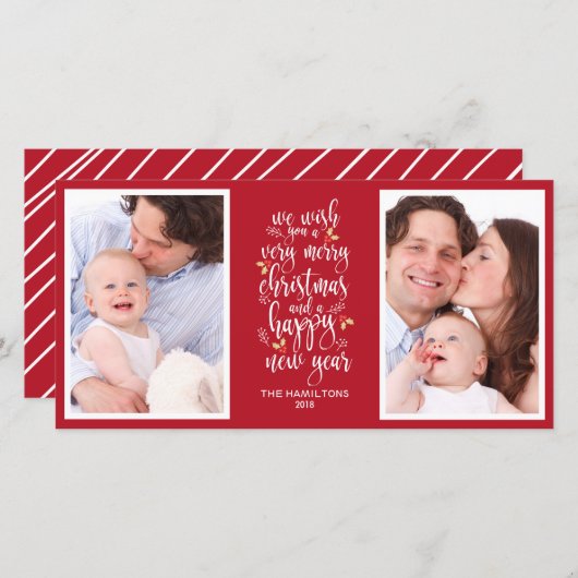 かわいい写真のコラージュのクリスマスカード- 2つの写真 シーズンカード (正面/裏面)