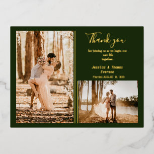 かわいい写真のコラージュ結婚のサンキューカード 箔シーズンポストカード