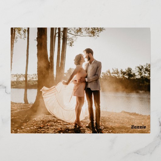 かわいい写真のコラージュ結婚のサンキューカード 箔シーズンポストカード (裏面)