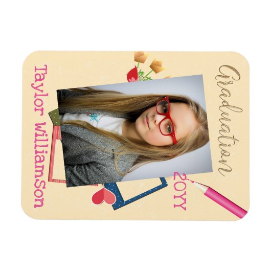 かわいい写真の中学校の卒業式 マグネット (横)