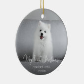 かわいい写真の子犬初めてのクリスマス セラミックオーナメント (右)