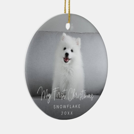 かわいい写真の子犬初めてのクリスマス セラミックオーナメント (右)