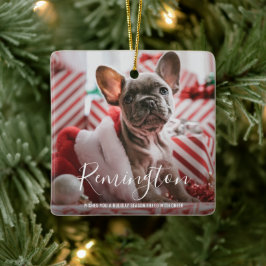 かわいい写真の子犬初めてのクリスマス セラミックオーナメント