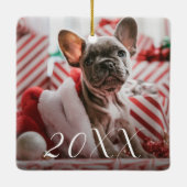 かわいい写真の子犬初めてのクリスマス セラミックオーナメント (裏面)