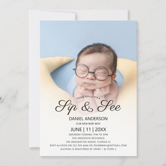 かわいい写真のSipと表示パーティー 招待状 (正面)