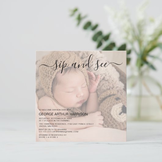 かわいい写真のSipとSeeパーティの招待状 招待状 (スタンド正面)