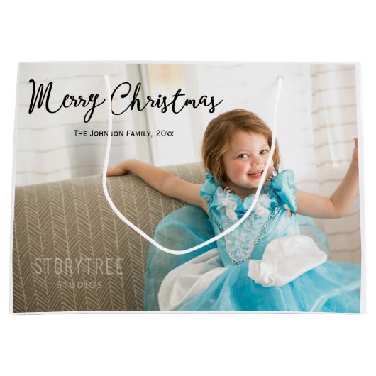 かわいい写真クリスマス挨拶抱き枕 ラージペーパーバッグ (正面)