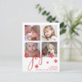 かわいい写真コラージュ赤い喜びクリスマス シーズンポストカード (スタンド正面)