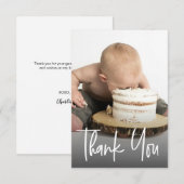 かわいい写真ハンドレタリング 1歳の誕生日 オーダーメイドのメモ サンキューカード (正面/裏面)