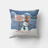 かわいい写真パーソナライズされたクリスマス雪だるまクリスマス クッション (裏面)