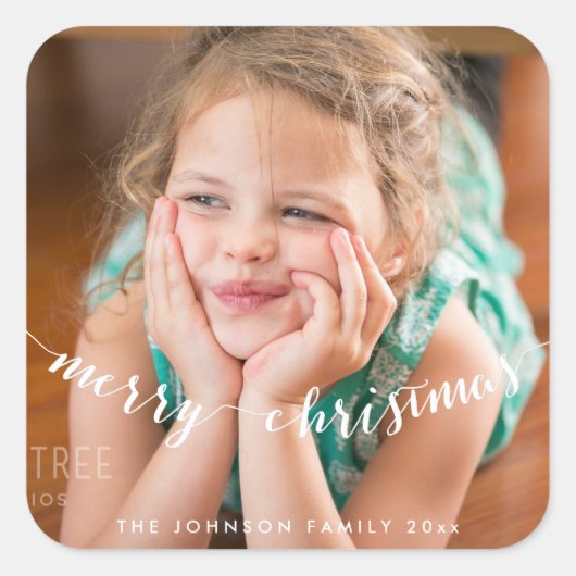 かわいい写真メリークリスマススススススススクエア スクエアシール (正面)