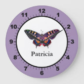 かわいい写真モダンのバタフライが名前を付ける ラージ壁時計 (正面)