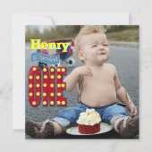 かわいい写真ヴィンテージ一年目誕生日招待状 招待状 (正面)