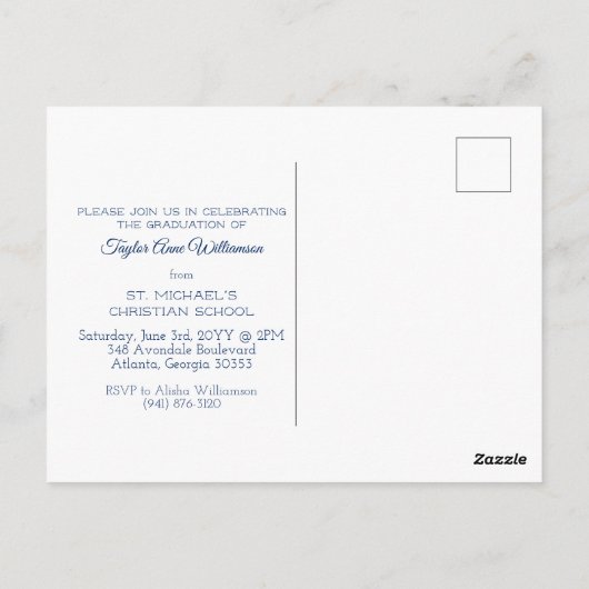 かわいい写真中学校卒業招待状 ポストカード (裏面)