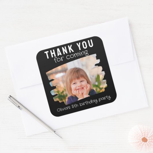 かわいい写真子供の誕生日パーティーありがとうございました スクエアシール (封筒)