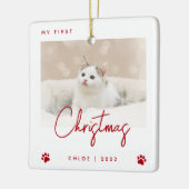 かわいい写真子猫1stクリスマスポープリントレッド セラミックオーナメント (左)