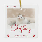 かわいい写真子猫1stクリスマスポープリントレッド セラミックオーナメント (正面)