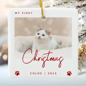 かわいい写真子猫1stクリスマスポープリントレッド セラミックオーナメント