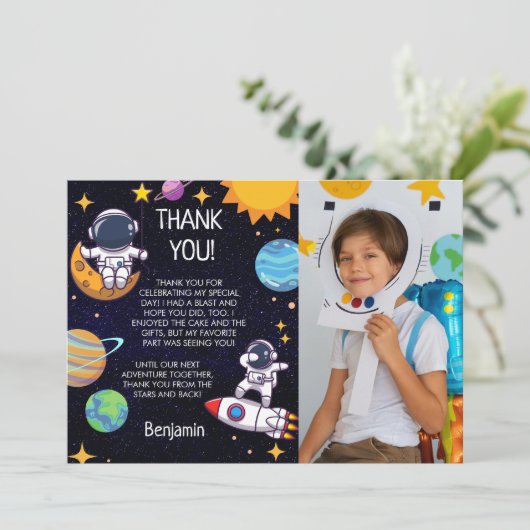 かわいい写真宇宙テーマ任意の年齢誕生日 サンキューカード (スタンド正面)