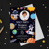 かわいい写真宇宙パーティー任意の年齢誕生日 招待状