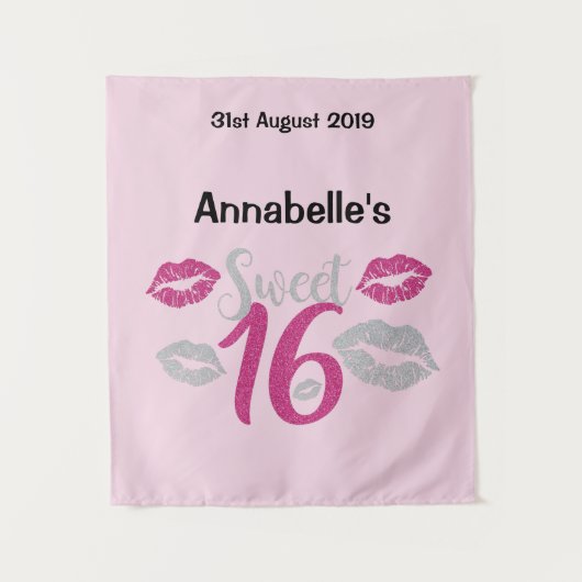 かわいい写真用小道具の背景に甘い16歳の誕生日 タペストリー (正面)
