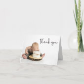 かわいい写真男の赤ちゃん1歳の誕生日ありがとう サンキューカード (正面)