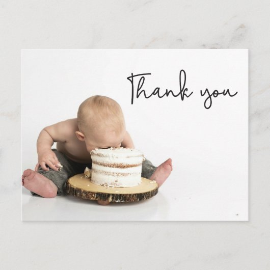 かわいい写真男の赤ちゃん1歳の誕生日ありがとう ポストカード (正面)