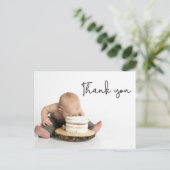 かわいい写真男の赤ちゃん1歳の誕生日ありがとう ポストカード (スタンド正面)