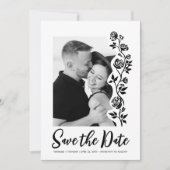 かわいい写真白黒バラQRコードウェブサイト セーブザデート (正面)