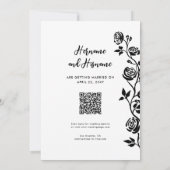 かわいい写真白黒バラQRコードウェブサイト セーブザデート (裏面)