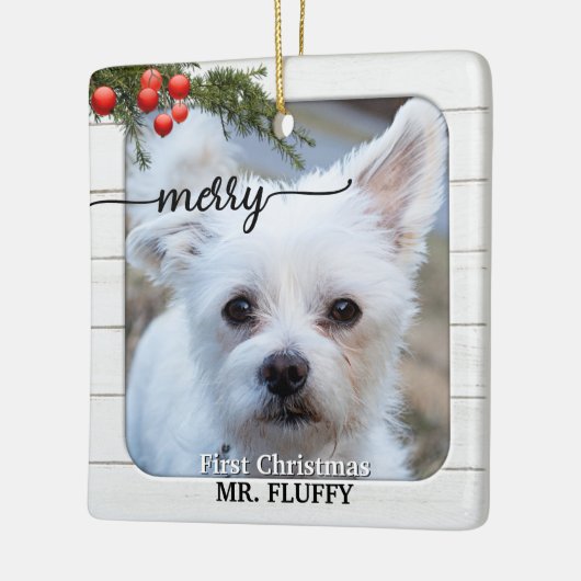 かわいい写真素朴白木初めてのクリスマスセラム セラミックオーナメント (左)