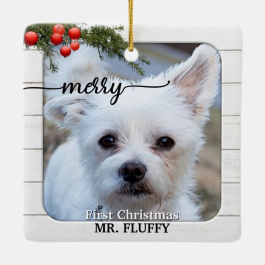 かわいい写真素朴白木初めてのクリスマスセラム セラミックオーナメント (裏面)