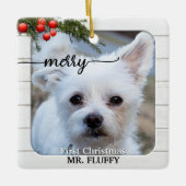 かわいい写真素朴白木初めてのクリスマスセラム セラミックオーナメント (正面)