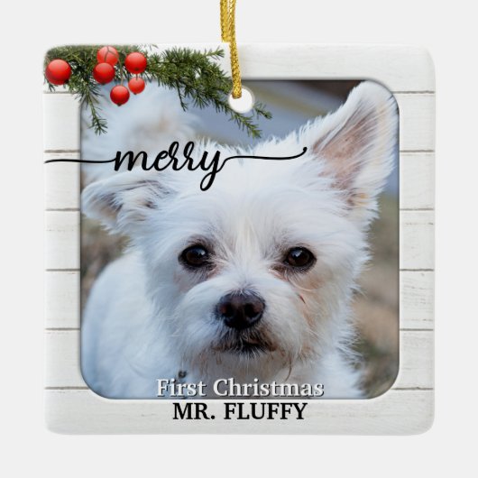 かわいい写真素朴白木初めてのクリスマスセラム セラミックオーナメント