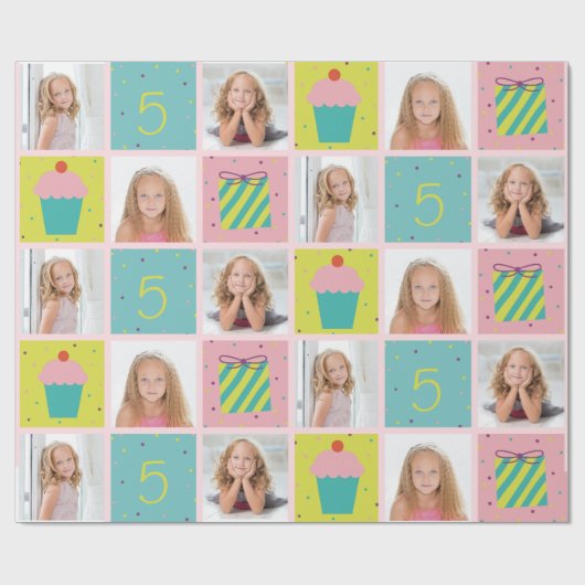 かわいい写真誕生日ラッカスタマイズプ紙 ラッピングペーパー (フラット)