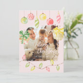 かわいい写真 ピンクのクリスマス ホリデー シーズンカード (スタンド正面)