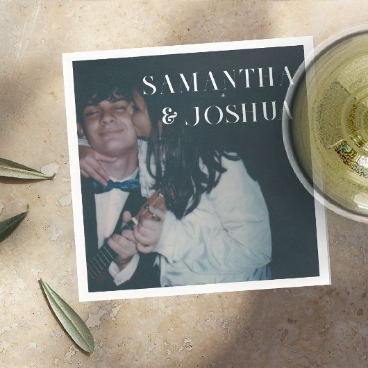 かわいい写真&モノグラム結婚のナプキン スタンダードカクテルナプキン