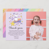 かわいい写真 ユニコーン 猫 子供の誕生日パーティー サンキューカード (正面/裏面)