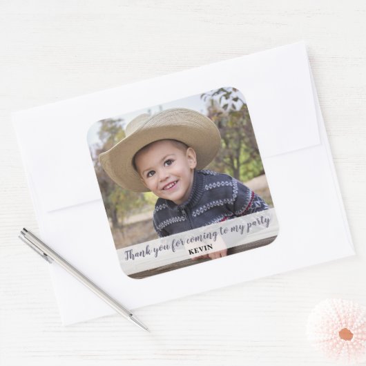 かわいい写真 子供の誕生日パーティー 感謝 スクエアシール (封筒)